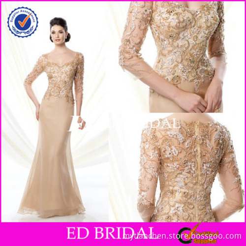 XL992 gold luxury beaded covered back mermaid mother of the bride evening dresses short sleeves